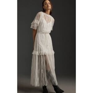 Anthropologie Lace Dress XS Let Me Be Ivory Maxi Slip Lined Romantic Petite NEW